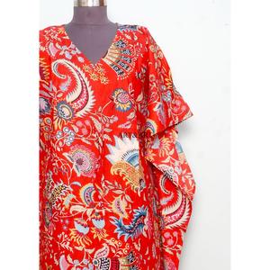 Indian Woman Maxi <b>Kaftan</b> Dresses Soft Breathable Cotton Relaxed Gown Ruffle Sleeves Floral printing Eco-Friendly 100% Cotton - Product Image 5