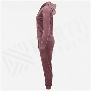 Women <b>Velvet</b> Hooded <b>Tracksuit</b> Set Full Sleeve Zipper Front Solid Color Casual Jogger Pants and Jacket Autumn Wear - Product Image 3
