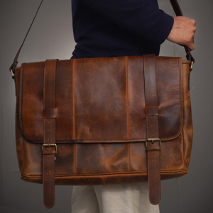 Genuine Leather <b>Laptop</b> <b>Briefcase</b> Classic Shoulder <b>Bag</b> Buckle Closure Durable Office Use - Product Image 1