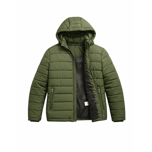 Chaqueta acolchada con capucha para hombre, color verde oliva, cálida para invierno, con cremallera, ligera, informal, para exteriores, con bolsillos con cremallera - Product Image 3