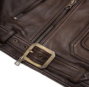 Men's Black Genuine Leather Moto Jacket Turn-down Collar Zipper Closure <b>Slim</b> Fit Regular Sleeve Solid Color Biker <b>Coat</b> Autumn - Product Image 5
