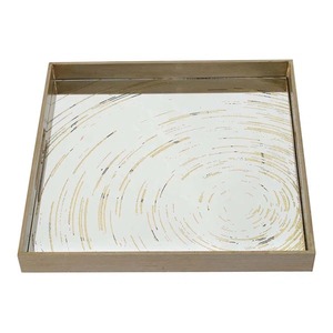 Bandeja de Almacenamiento Rectangular con Espejo, Marco de Madera, Diseño de Espiral Dorado, Moderna, de un Solo Nivel, para Mesa, Organizador - Product Image 3