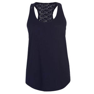 Camiseta sin mangas para mujer, azul marino, con espalda de encaje, cuello redondo, informal, sin mangas, de punto, mezcla de algodón y elastano, transpirable, personalizada - Product Image 2