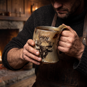 Taza para Beber Hecha a Mano con Cuerno de Búfalo Natural Pulido, con Diseño de Logotipo Personalizado Grabado, para Cerveza y Uso en Bares - Product Image 3