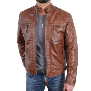 Top Selling Men's Leather Jacket Canvas <b>Stand</b> Collar Front Logo Custom Color Waterproof Winter Jacket - Product Image 1