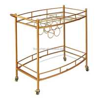 Chariot de bar élégant doré à 3 niveaux avec miroir, chariot de service en verre, porte-vin roulant de luxe avec garde-corps pour mariages, fêtes et la maison