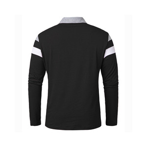 Polo homme personnalisé avec logo OEM, manches longues, patchwork, rayures sur la poitrine, coupe ajustée, polo de golf pour homme, hauts de qualité supérieure - Product Image 2