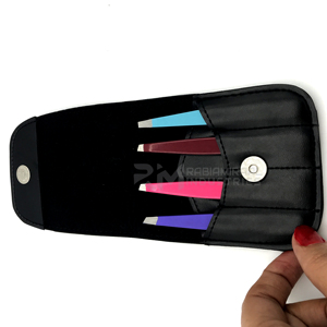 Pinzas para cejas RMI Silver Tip con diferentes colores de recubrimiento en polvo, con estuche magnético de cuero y juego de pinzas. - Product Image 6