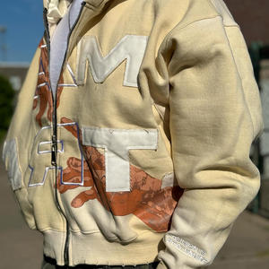 Custom Embroidered Printed Boxy 450gsm Heavyweight Cropped <b>Hoodie</b> Distressed Acid Wash Zip up Satin <b>Lined</b> <b>Hoodie</b> for <b>Men</b> - Product Image 3