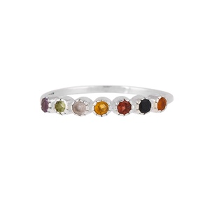 Anillo de Media Eternidad de Plata de Ley 925 con Piedras Preciosas Multicolores Naturales, Joyería Fina Minimalista Apilable para Mujeres y Hombres - Product Image 5
