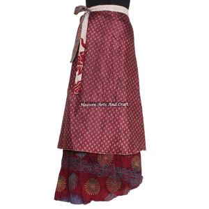 Falda Bohemia de Seda Estilo Sari, Falda Mágica Envolvente, Sari Indio Vintage de 2 Capas Reversible, Falda Larga Envolvente de Seda, Saree de Seda Envolvente - Product Image 4