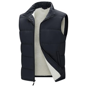 Chaleco Acolchado Azul Marino para Hombre, Cuello Alto, Cierre de Cremallera, Cortavientos, Informal, Ropa de Invierno, Relleno de Poliéster, Bolsillos, Largo Regular - Product Image 6
