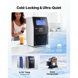 Macchina per il Ghiaccio Commerciale da Cucina in Acciaio Inossidabile, da Banco, 90 Libbre/24h, 12 Libbre di Capacità di Stoccaggio, 32 Cubetti per Ciclo - Product Image 6