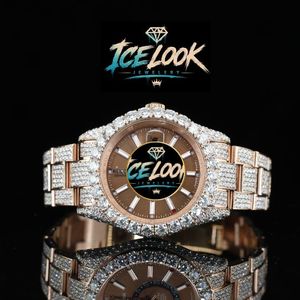 Reloj de Cuarzo de Lujo Unisex Ice Look Jewelry, 41 mm, Acero Inoxidable, Oro Rosa, Bisel con Diamantes, Esfera Analógica, Zafiro, Resistente al Agua - Product Image 1