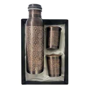 Bouteille d'eau en cuivre gaufré avec imprimé floral décoratif, bouteille à boire étanche et réutilisable pour les voyages et le bureau - Product Image 2