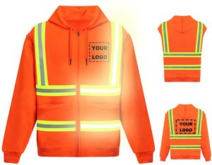 Unisex Hi Visibility Reflective Stripes <b>Safety</b> Workwear Hoodie Removeable Sleeve Fleece Sweatshirt Coat Zipper Men ANSI Class 3 - Product Image 4