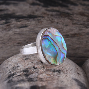 Oval <b>Abalone</b> <b>Shell</b> Statement Silver Ring , Boho Minimalist Jewelry , Gift For her - Product Image 3