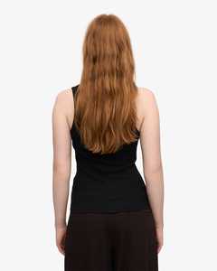 Débardeur tricoté à col rond pour femme, noir uni, style minimaliste, longueur normale, sans manches - Product Image 3