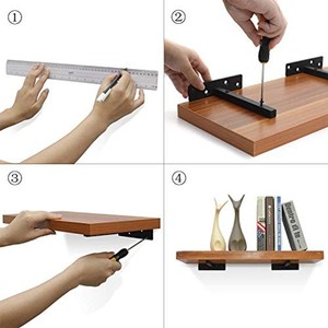 Mango Wood <b>Floating</b> Wall <b>Shelf</b> Black <b>Brackets</b> Wholesale India | Modern Home Storage - Product Image 6