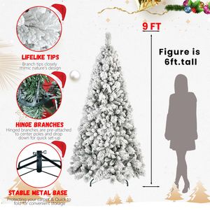 Sapin de Noël floqué pré-éclairé de 2,74 m avec 750 lumières LED, 1964 pointes en PVC/pin, pliable - Product Image 3