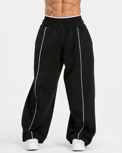 Ensemble de survêtement en molleton de coton surdimensionné noir pour hommes avec lignes contrastées, qualité supérieure, personnalisable avec logo, vente en gros OEM - Product Image 4