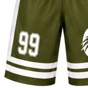 Shorts de hockey sur glace sublimés vert olive pour hommes, en polyester rayé, pour l'entraînement et les matchs d'équipe - Product Image 5
