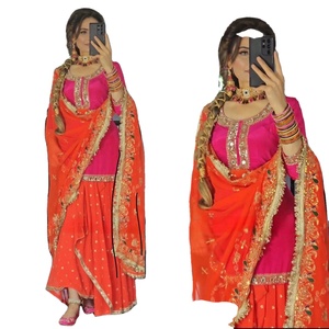 Vêtements ethniques à vendre à l'exportation, broderie lourde, travail de sequins de 5 mm, salwar kameez pour femmes, bordure en dentelle fantaisie, lavage en machine, séchage rapide - Product Image 1