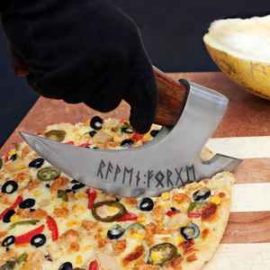 Coupe-pizza hache Viking fait main, forgé sur mesure, qualité industrielle, manche en bois, style hache, outil cadeau et d'extérieur - Product Image 4