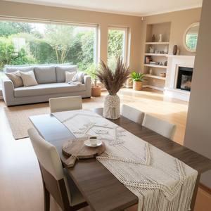 Chemin de table élégant au design moderne, 14 x 78 pouces, blanc, en macramé fait main, style bohème, avec nœuds, pour la décoration de la maison - Product Image 6