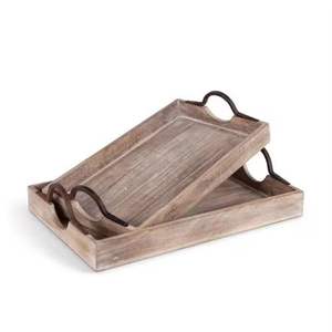Decorative Wooden Serving Tray with Cutout Handles Rustic Carved Rectangular Tray for Kitchen Dining <b>Coffee</b> <b>Table</b> Decor - Product Image 3
