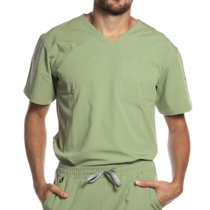 Men's Light Green Nurse Medical Scrub Set | Breathable Twill Fabric Jogger Scrubs with Elastic Waist for Hospital Use - Product Image 1
