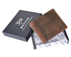 Mens Distressed Leather Bifold Wallet Multi Card Slot <b>ID</b> Window Zipper Coin Pocket Cash Section Compact Everyday Carry Brown - Product Image 1