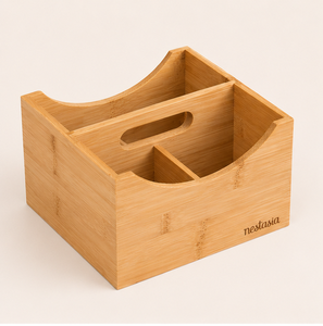 Eco-Friendly Cutlery Holder With 3 Compartments Natural Wooden Utensil <b>Caddy</b> & Silverware Organizer For <b>Kitchen</b> Countertop - Product Image 5
