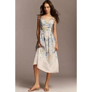 Royal Sea Cotton Midi <b>Dress</b> Custom Elegant Beach Ladies Floral <b>Boho</b> Sleeveless Casual Natural Waist Solid Pattern - Product Image 5