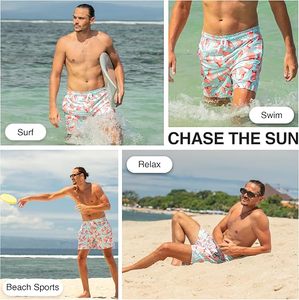 Short de bain pour homme à imprimé tortue, polyester/coton extensible, séchage rapide, cordon de serrage, vêtements de plage décontractés, bleu clair rose, longueur courte - Product Image 6