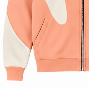 Sudadera con capucha unisex de forro polar con cremallera completa, paneles en contraste color melocotón, estilo urbano, manga larga, informal, con bolsillos laterales - Product Image 6