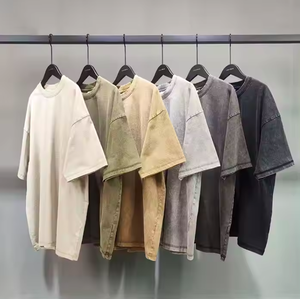 เสื้อยืดคอกลมโอเวอร์ไซส์ แขนสั้น ผ้าฝ้ายคุณภาพสูง 100% สำหรับผู้ชาย ดีไซน์สั่งทำได้  แบบย้อมสีสโตนวอช - Product Image 1