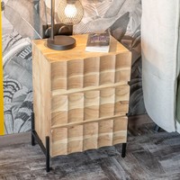 Table de chevet Vandana Crystal Order avec 3 tiroirs en bois d'acacia et pieds en métal