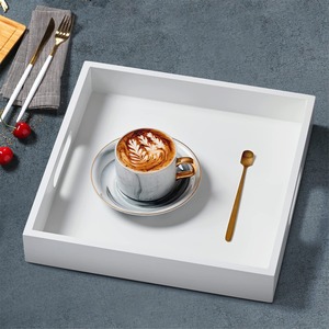 White Wooden Serving Tray With Handles <b>Square</b> Countertop Organizer Decorative Tray For <b>Kitchen</b> & Bathroom At Export Wholesaler - Product Image 3