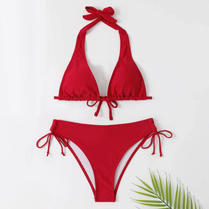 Conjunto de bikini sexy para mujer con lazo lateral, traje de baño de tiras ajustables estilo vendaje, ropa de playa brasileña - Product Image 3