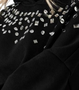 <b>Women's</b> Custom <b>Black</b> Rhinestone Hoodie Oversized Drop Shoulder Yoke Cuffs Heavy <b>Fleece</b> Pullover Sweatshirt OEM - Product Image 6