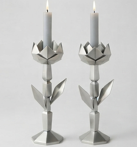 Portavelas Geométrico Facetado de Aluminio, Portavelas Tulipán Plateado, Decoración para el Hogar - Product Image 3
