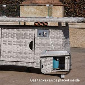 Ensemble de meubles de patio d'extérieur en osier gris 5 pièces, canapé de conversation avec table foyer et ottoman - Product Image 3