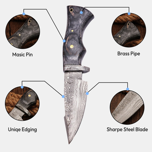 Cuchillo de caza y camping Damascus Drop Point con hoja fija y mango de madera, proveedor OEM - Product Image 2