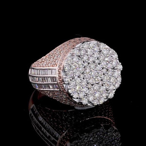 925 Sterling Silver Baguette and Round Cut Moissanite Diamond Cluster Engagement Wedding <b>Ring</b> Hip Hop Style <b>Iced</b> Out Jewelry - Product Image 1