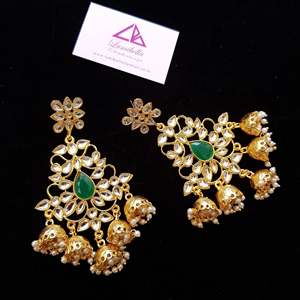 Trendy Drop Earrings with Turquoise Zircon Pearl & Quartz in Yellow Gold - Product Image 1