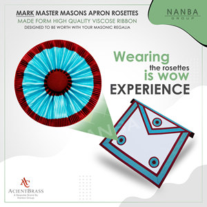 Masonic Mark Member Rosette Typically Used On Aprons and Sashes, Featuring Red and Teal <b>Ribbon</b> Design - Product Image 4