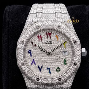 Luxury Fully Iced Moissanite Stainless Steel Hip Hop <b>Watch</b> for Men ETA Quartz Movement 3BAR Water Resistant Colorful <b>Arabic</b> - Product Image 4