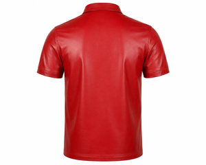 Camisa Polo de Cuero Roja para Hombre, Manga Corta, Casual, Color Sólido, Cuello con Botones, Ropa de Verano - Product Image 2
