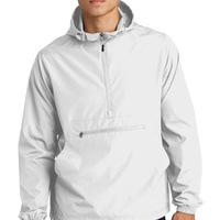 Chaqueta Cortavientos con Capucha para Hombre, Diseño Color Block Rojo y Azul, Cierre Frontal con Cremallera, Ropa Casual para Exteriores, Chaqueta Ligera de Poliéster para Otoño